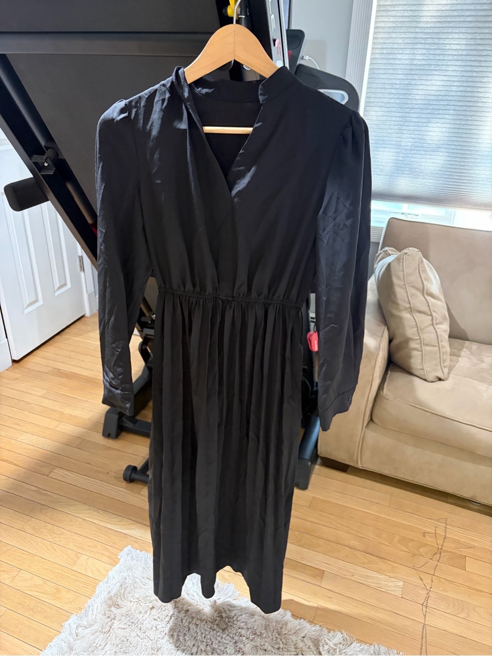 SHEIN Black Long Sleeve Midi Dress with Gathered Waist